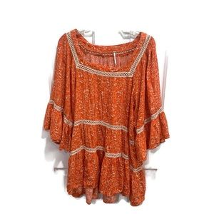 Free People Orange & White Talk About It Tunic Mini Dress Large